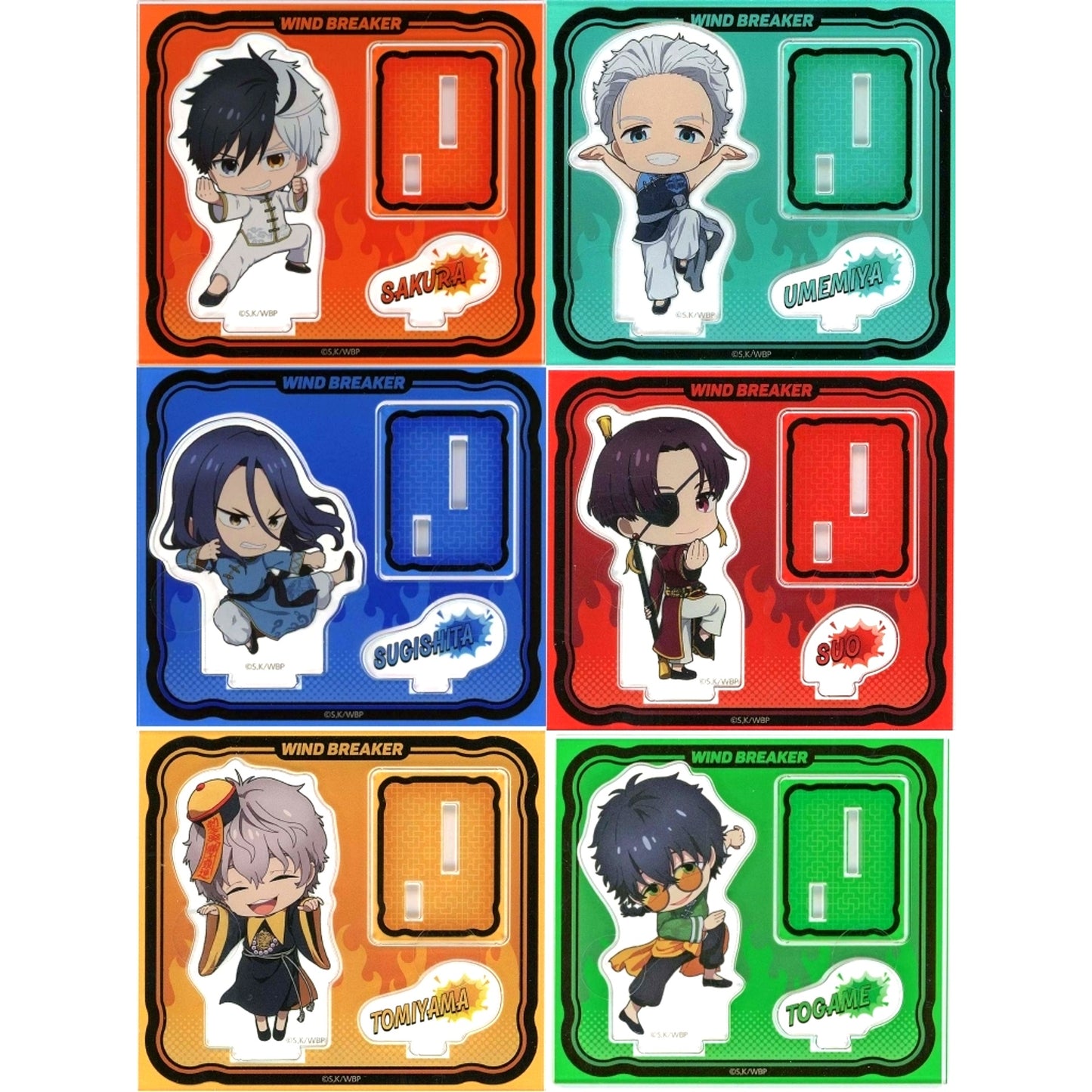 Set of 6 Moeyo Flame Kung Fu Hero Legend!! WIND BREAKER Kung Fu Fair in Hands Trading Mini Acrylic Stand Kung Fu Deformed [USED]