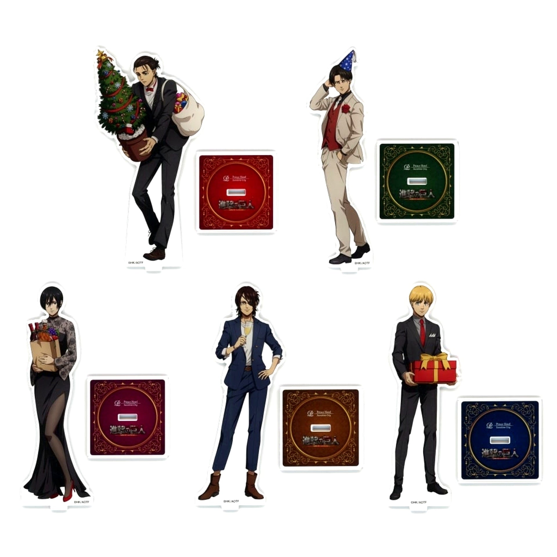 Set of 5 All Characters Attack on Titan x Sunshine City Prince Hotel 2024 Christmas Stay Plan Acrylic Stand Accommodation Plan Bonus [USED]