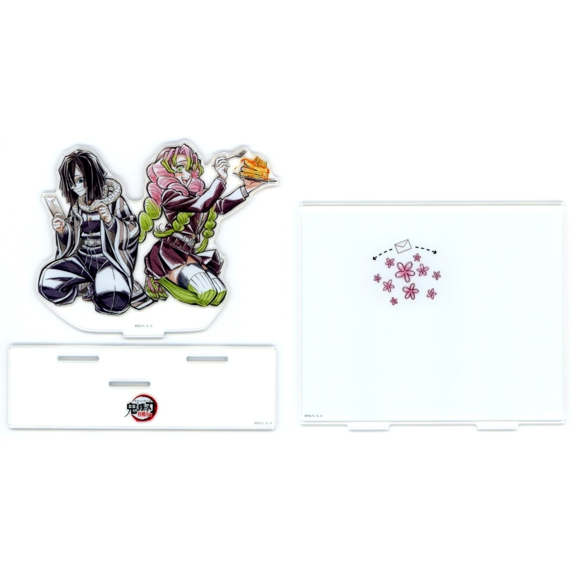 Obanai Iguro Mitsuri Kanroji Hashira Drawn Illustration Obanai Iguro and Mitsuri Kanroji Acrylic Stand with Background Demon Slayer Hashira Training Arc ufotable Cafe Machi Asobi Cafe Real Time Cafe [USED]