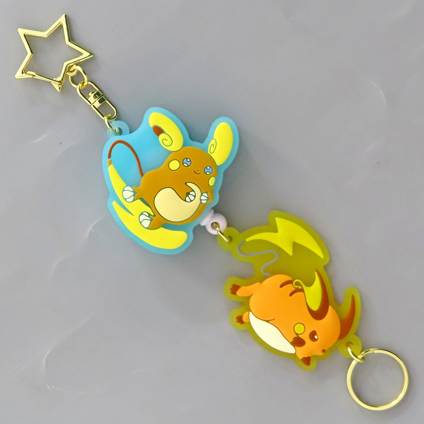 Raichu & Alolan Raichu Pokemon Rubber Reel Keychain Nitamonodoushi Pokemon Center Limited [USED]