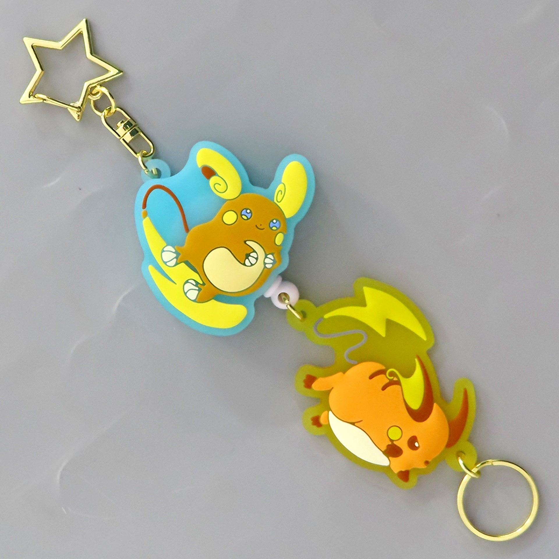 Raichu & Alolan Raichu Pokemon Rubber Reel Keychain Nitamonodoushi Pokemon Center Limited [USED]