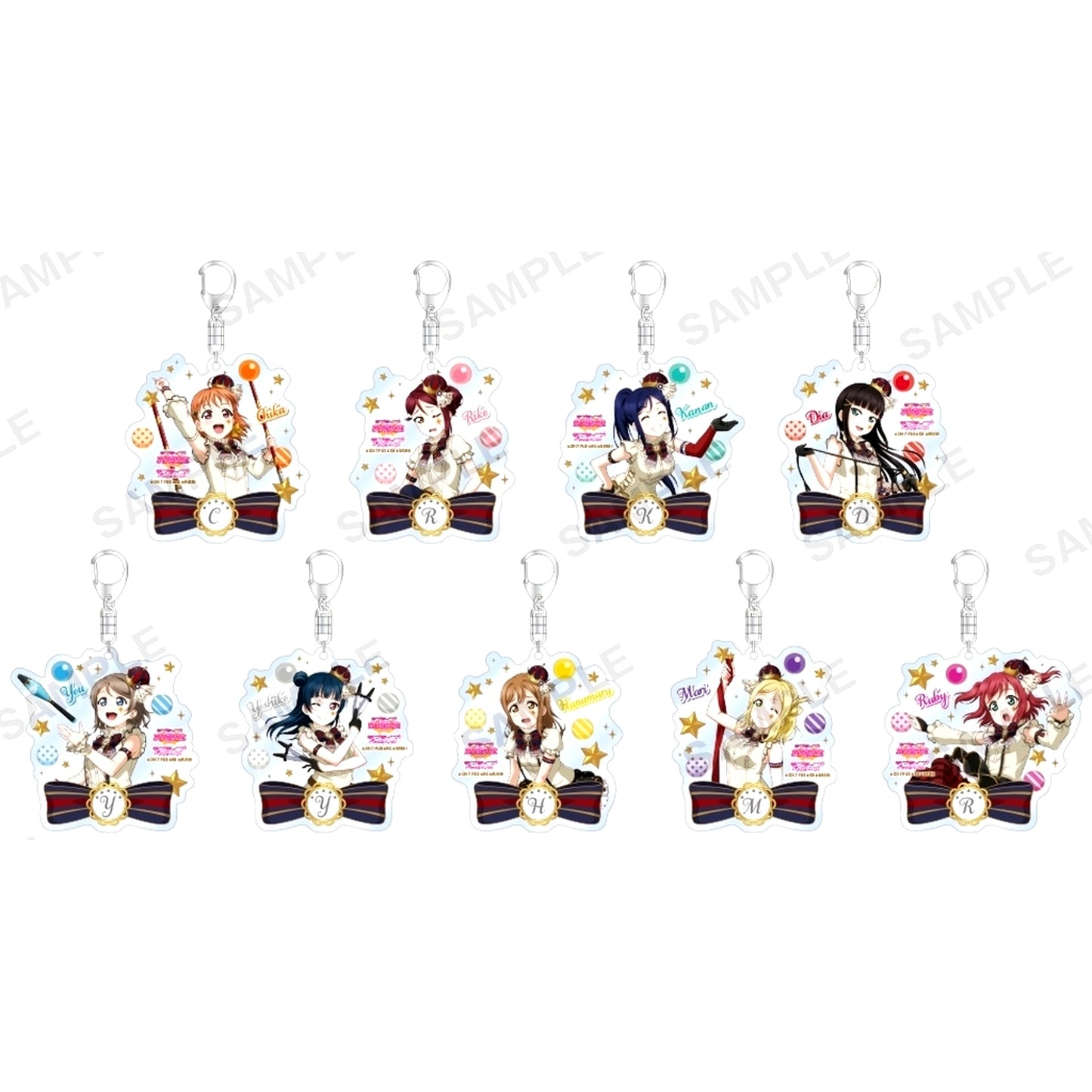 Set of 9 Love Live! School Idol Festival Trading Acrylic Keychain Aqours Circus Ver. [USED]