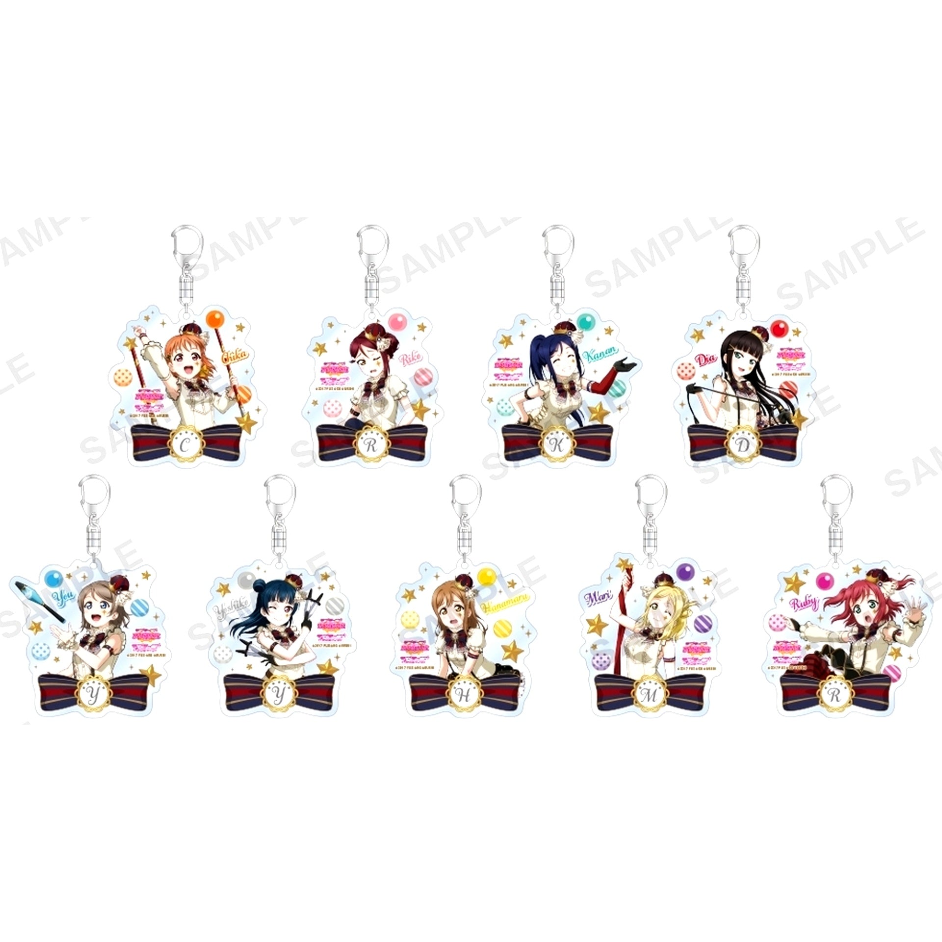 Set of 9 Love Live! School Idol Festival Trading Acrylic Keychain Aqours Circus Ver. [USED]