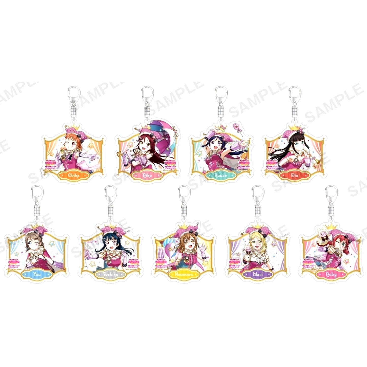 Set of 9 Love Live! School Idol Festival Trading Kirarin Acrylic Keychain Aqours Circus Ver. [USED]