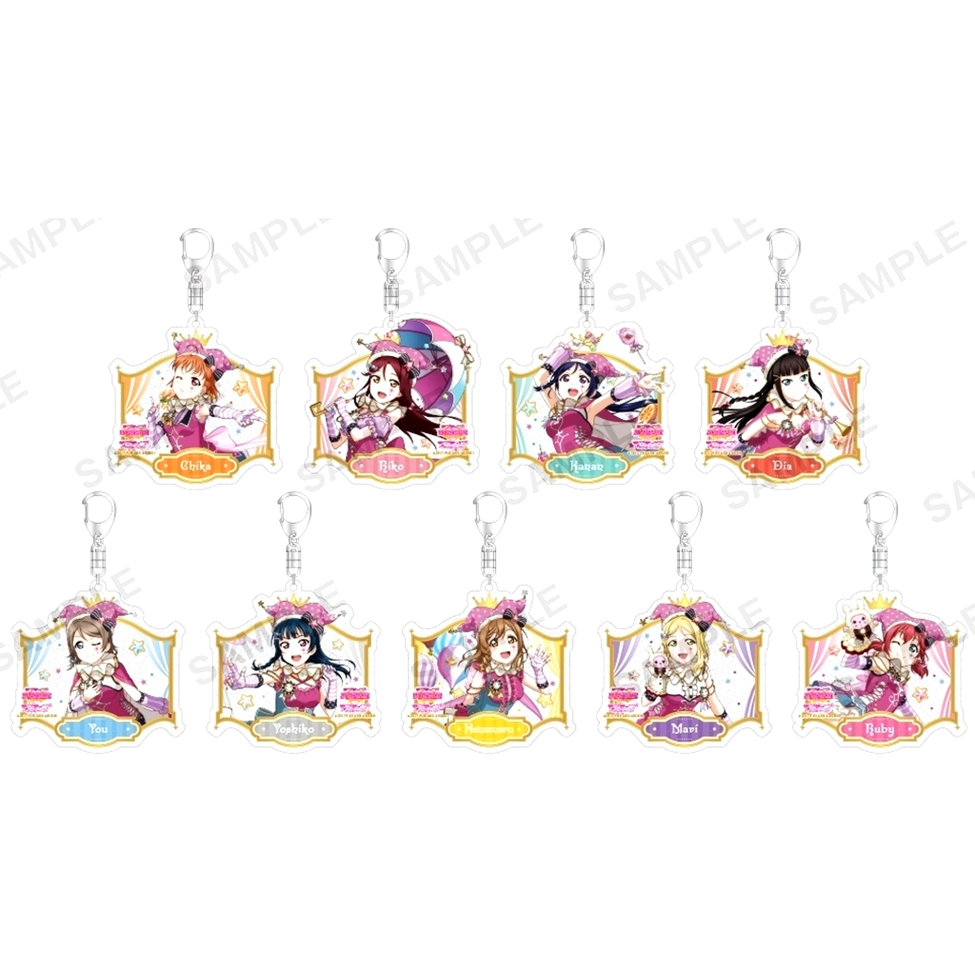 Set of 9 Love Live! School Idol Festival Trading Kirarin Acrylic Keychain Aqours Circus Ver. [USED]