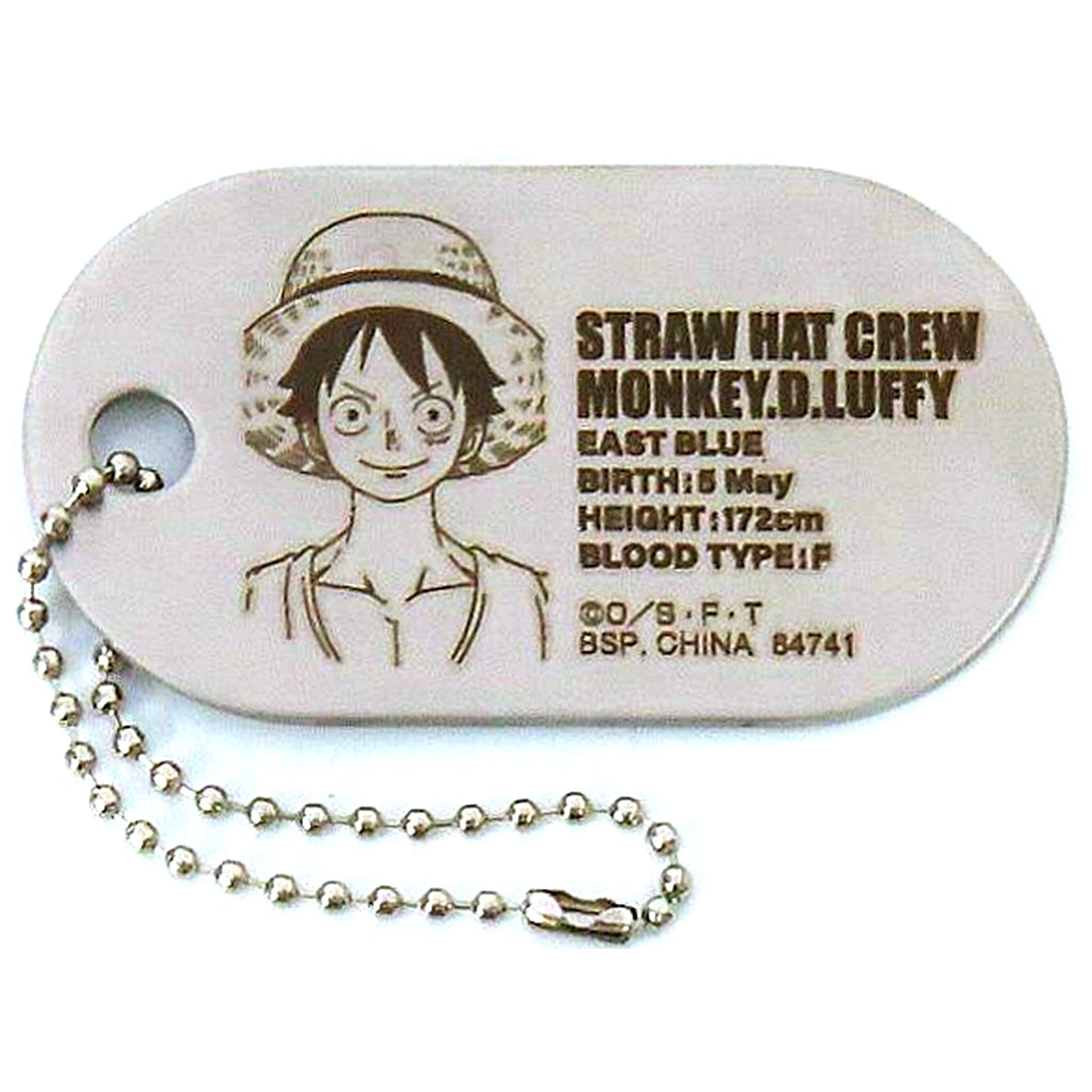 Monkey D. Luffy G Prize Dog Tag Metal Charm Ichiban Kuji One Piece Roger Pirates Legend of Pirates [USED]