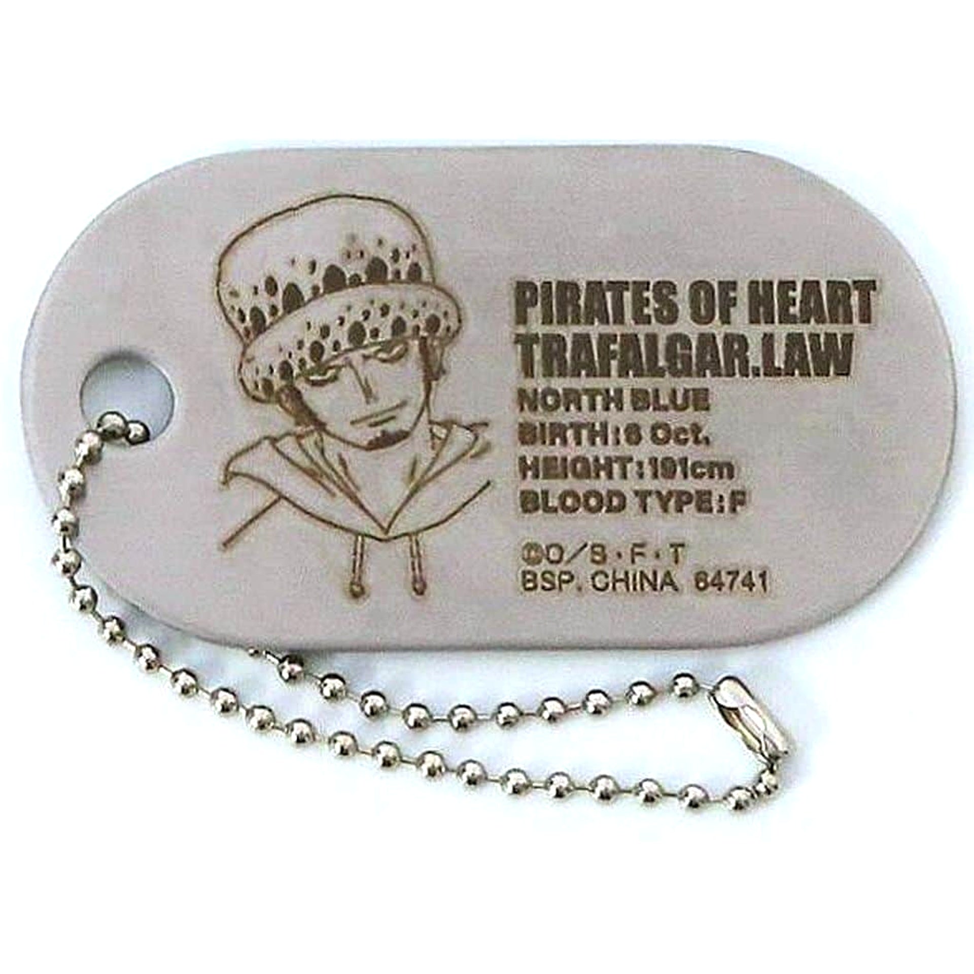 One Piece Trafalgar Law Ichiban Kuji Roger Pirates Legendary Pirate Dog Tag Metal Charm Prize G [USED]