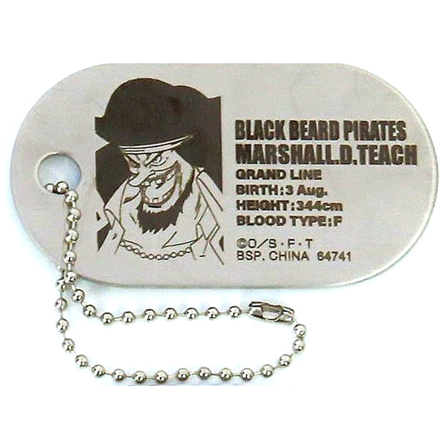 One Piece Marshall D. Teach Ichiban Kuji Roger Pirates Legendary Pirate Dog Tag Metal Charm Prize G [USED]