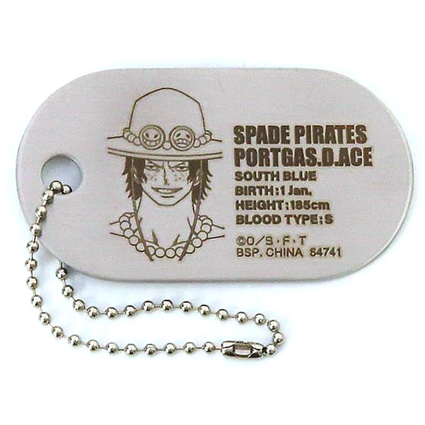 One Piece Portgas D. Ace Ichiban Kuji Roger Pirates Legendary Pirate Dog Tag Metal Charm Prize G [USED]
