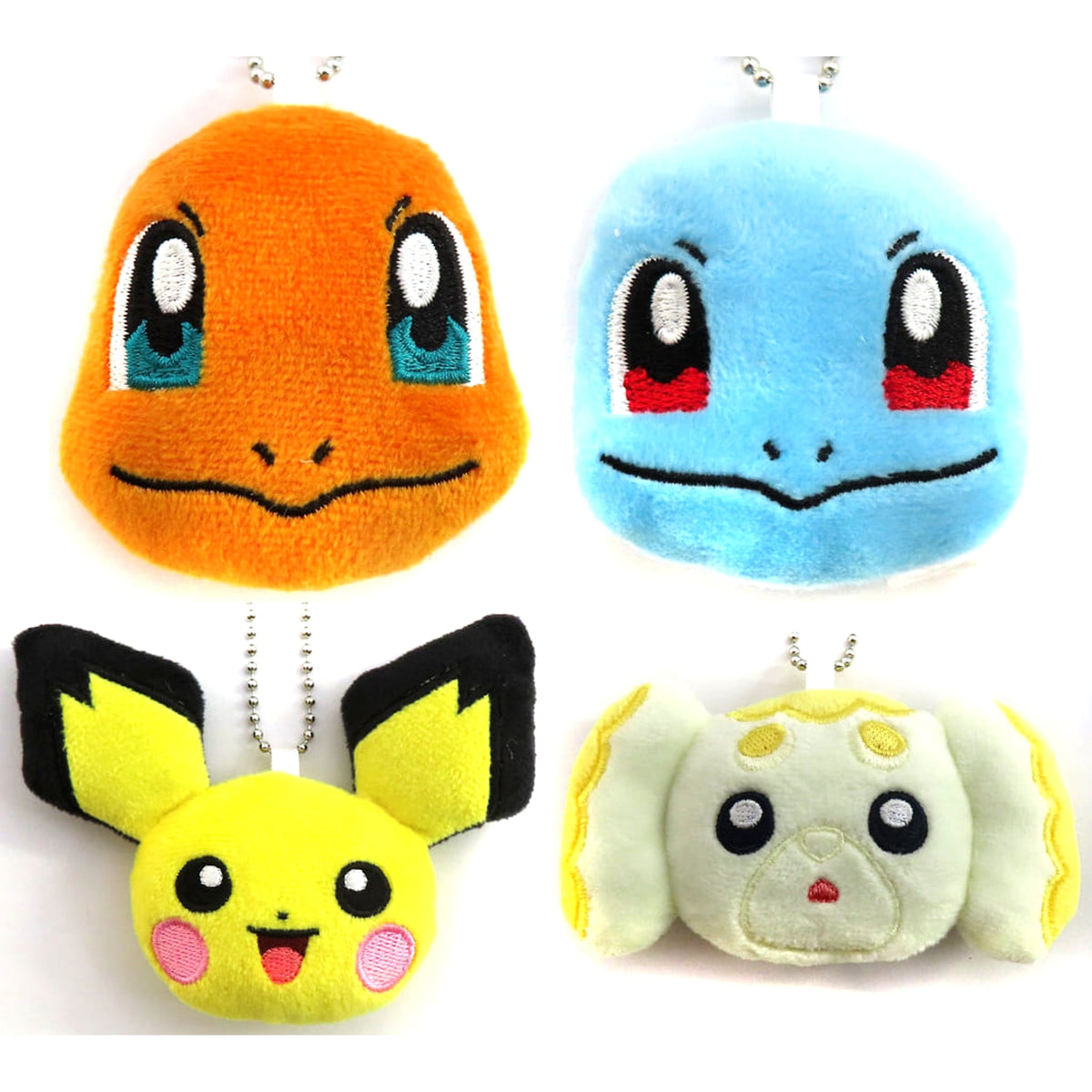 Pokemon Charmander & Others All 4 Types Set Face Plush Toy with Ball Chain Charmander, Squirtle, Pichu, Fidough Plush [USED]