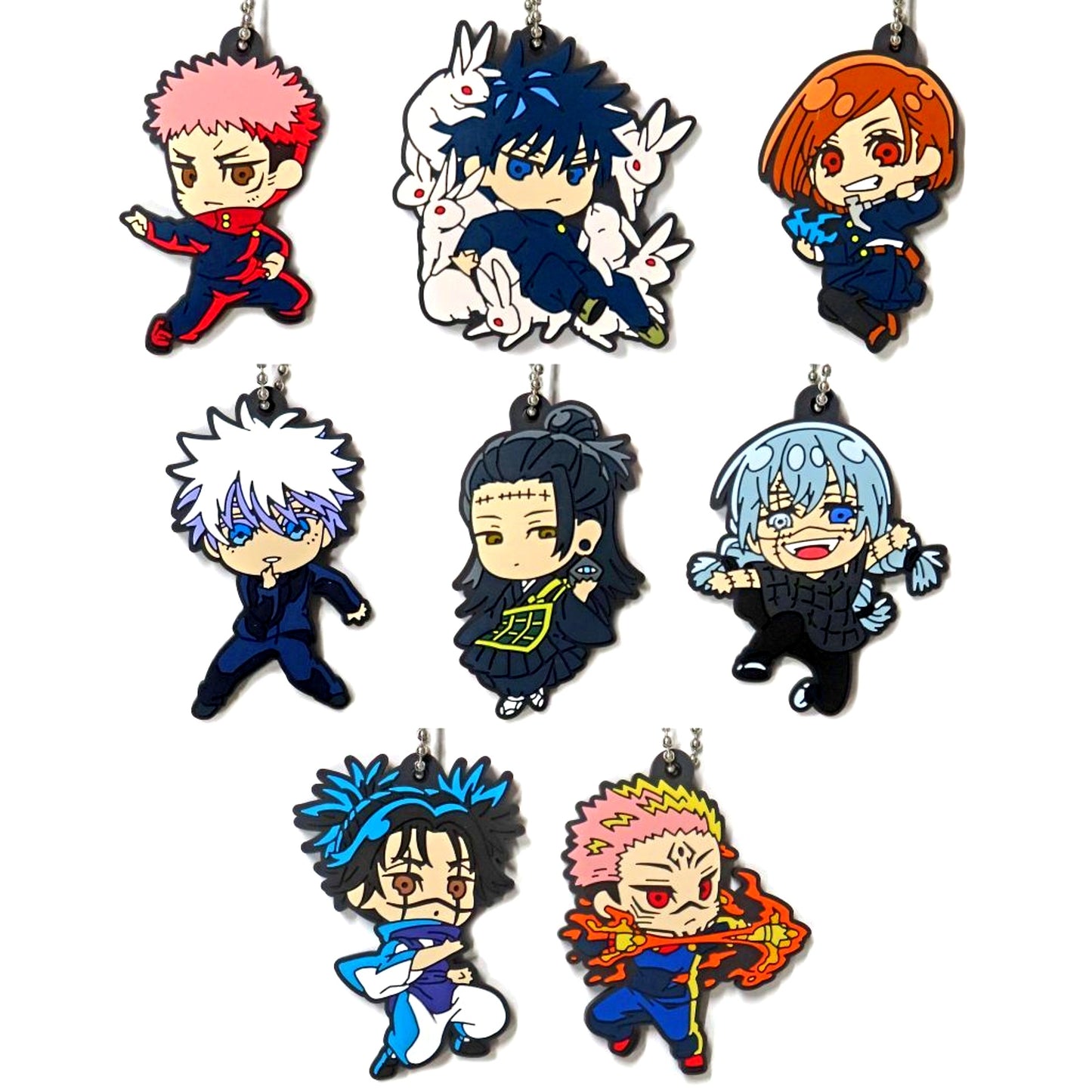 Set of 8 Jujutsu Kaisen Shibuya Incident Defo Rubber Keychain [USED]
