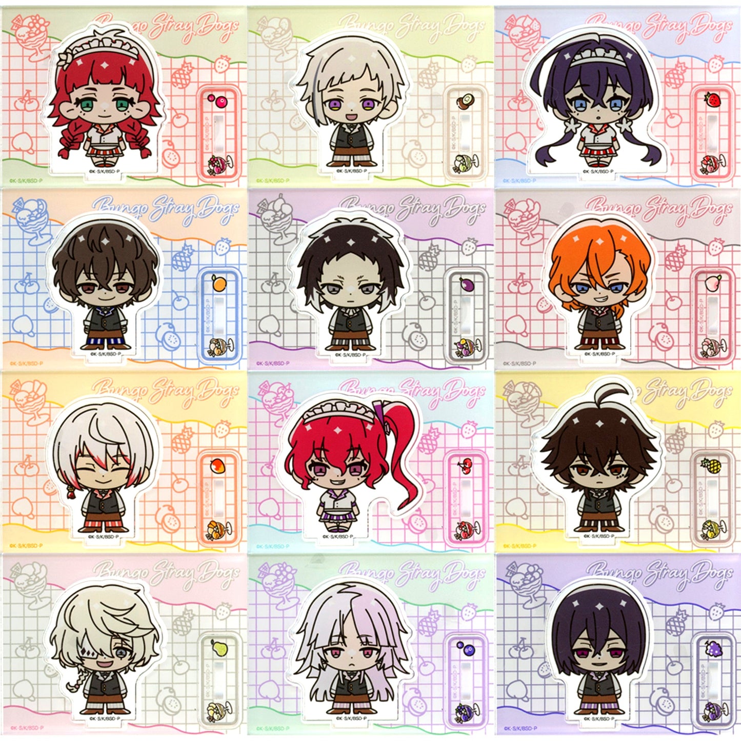 Set of 12 Bungo Stray Dogs x Chugai Grace Cafe Trading Acrylic Stand Fruit Parlor Ver. [USED]