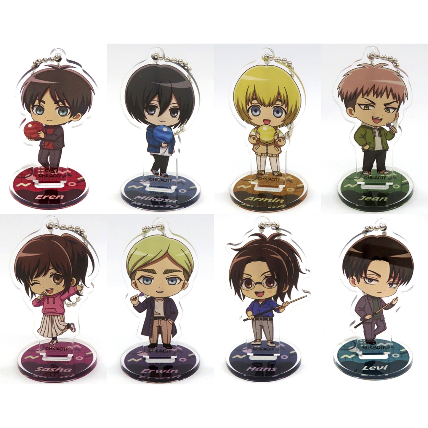 Set of 8 Attack on Titan ROUND1 Trading Chibi Chara Activity Ver. Acrylic Stand Keychain [USED]