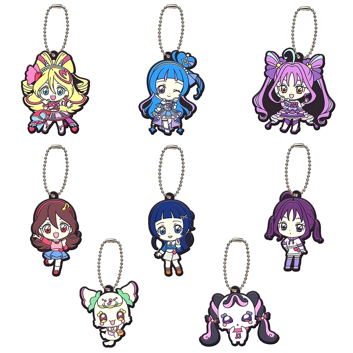 Set of 8 Kimi to Idol PreCure Capsule Rubber Mascot 1 [USED]