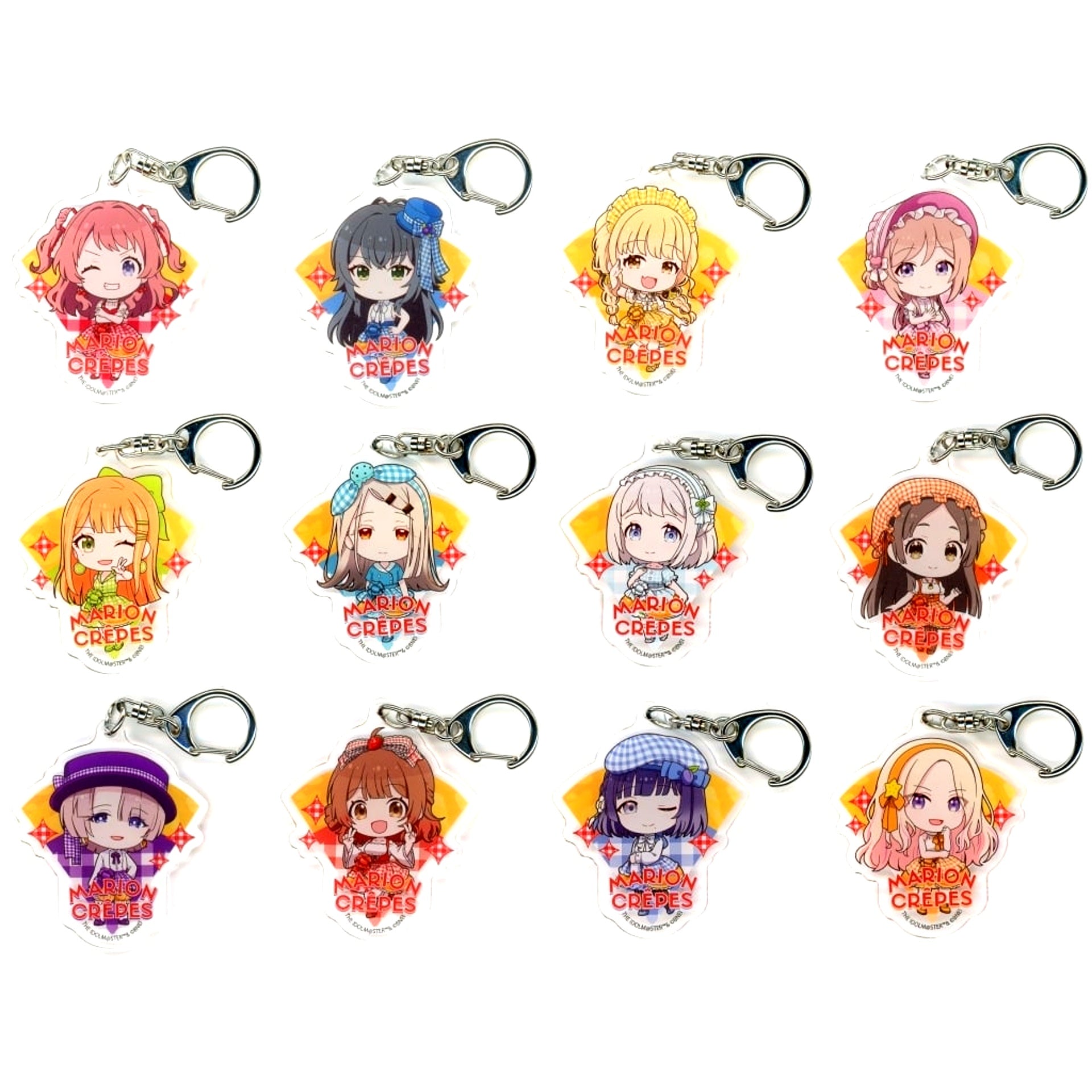 Set of 12 Gakuen Idolmaster Acrylic Keychain 03 Crepe Style Dress ver. Mini Character Illustration Marion Crepes [USED]