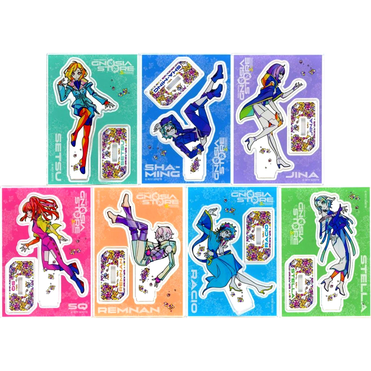 Set of 7 Gnosia Trading Acrylic Stand PARCO Presents GNOSIA STORE 5th Anniversary [USED]