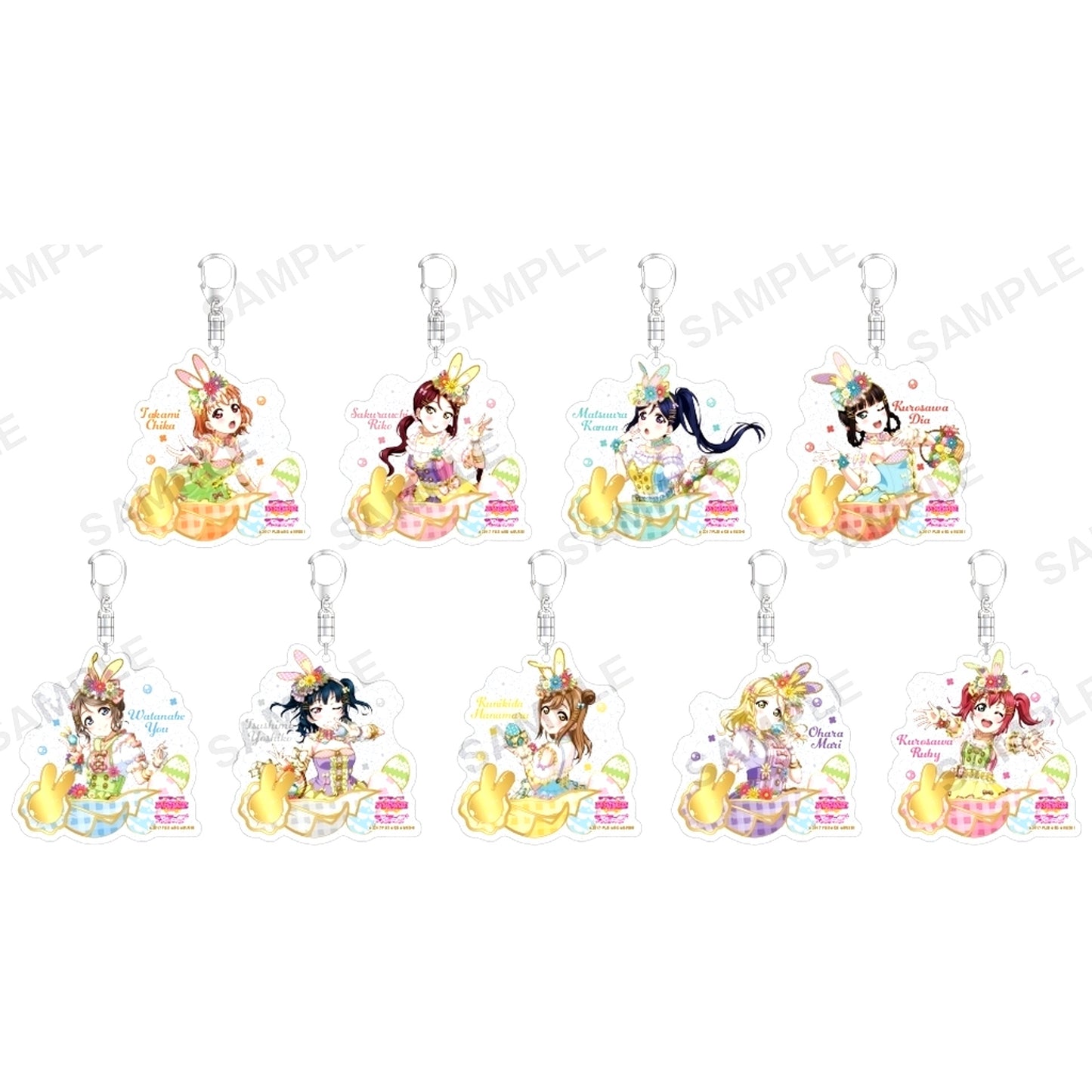 Set of 9 Love Live! School Idol Festival Trading Kirarin Acrylic Keychain Aqours Theme Park Ver. [USED]