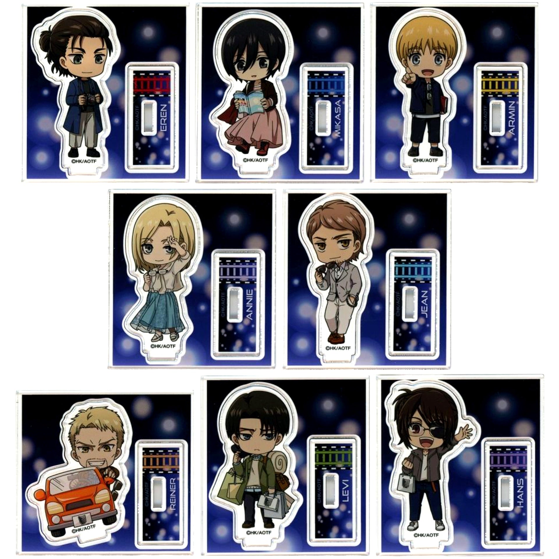 Set of 8 JR Tokai Oshitabi x Attack on Titan High-Speed Railway Investigation Operation Deformed Trading Acrylic Stand [USED]