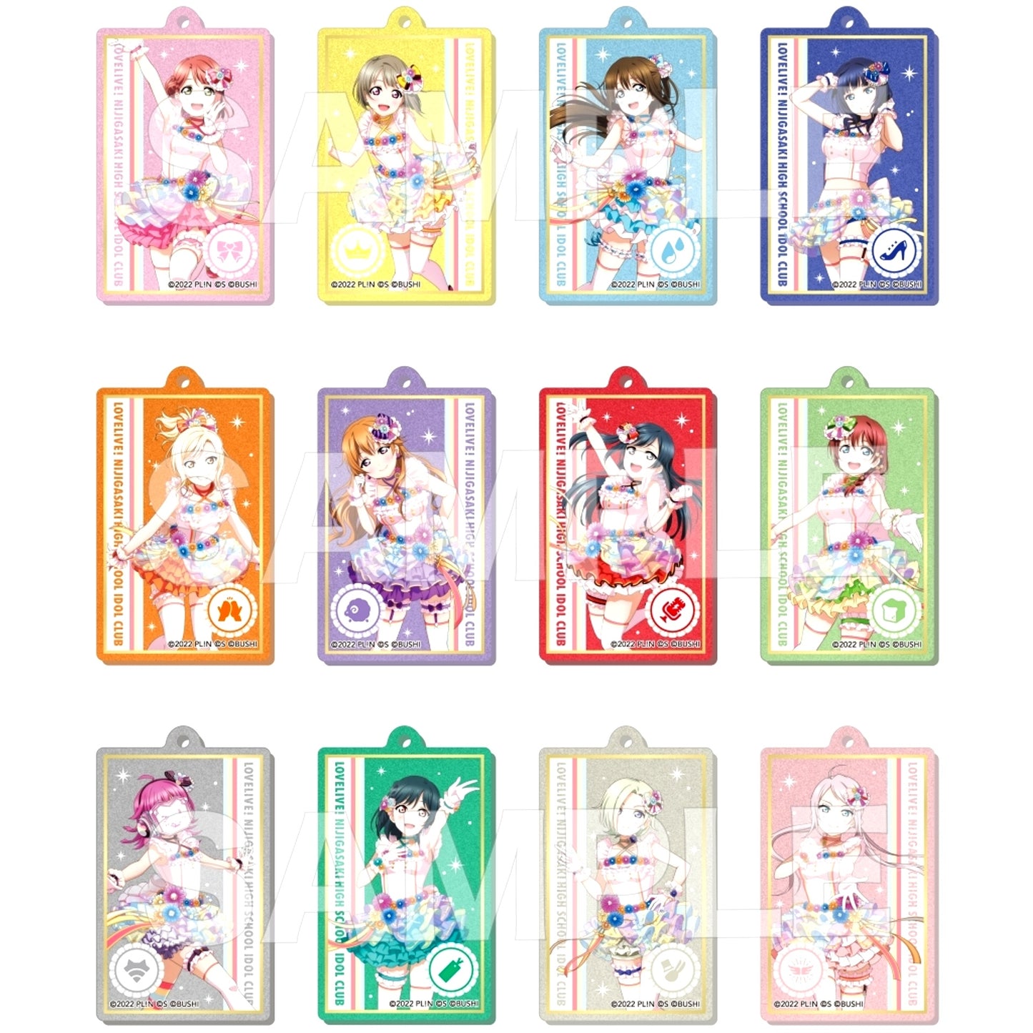 Set of 12 Love Live! Nijigasaki High School Idol Club Metallic Acrylic Keychain A [USED]