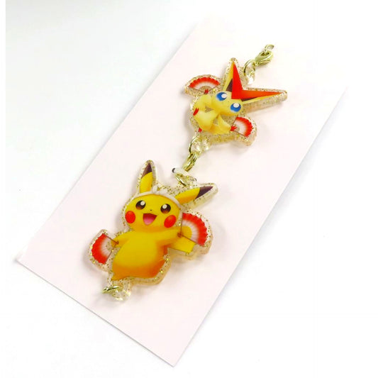 Pikachu & Victini Pokemon Connecting Acrylic Keychain Pokemon Center Tohoku R [USED]
