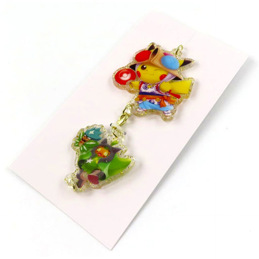 Pikachu & Ogerpon Pokemon Connecting Acrylic Keychain Pokemon Center Tohoku R [USED]