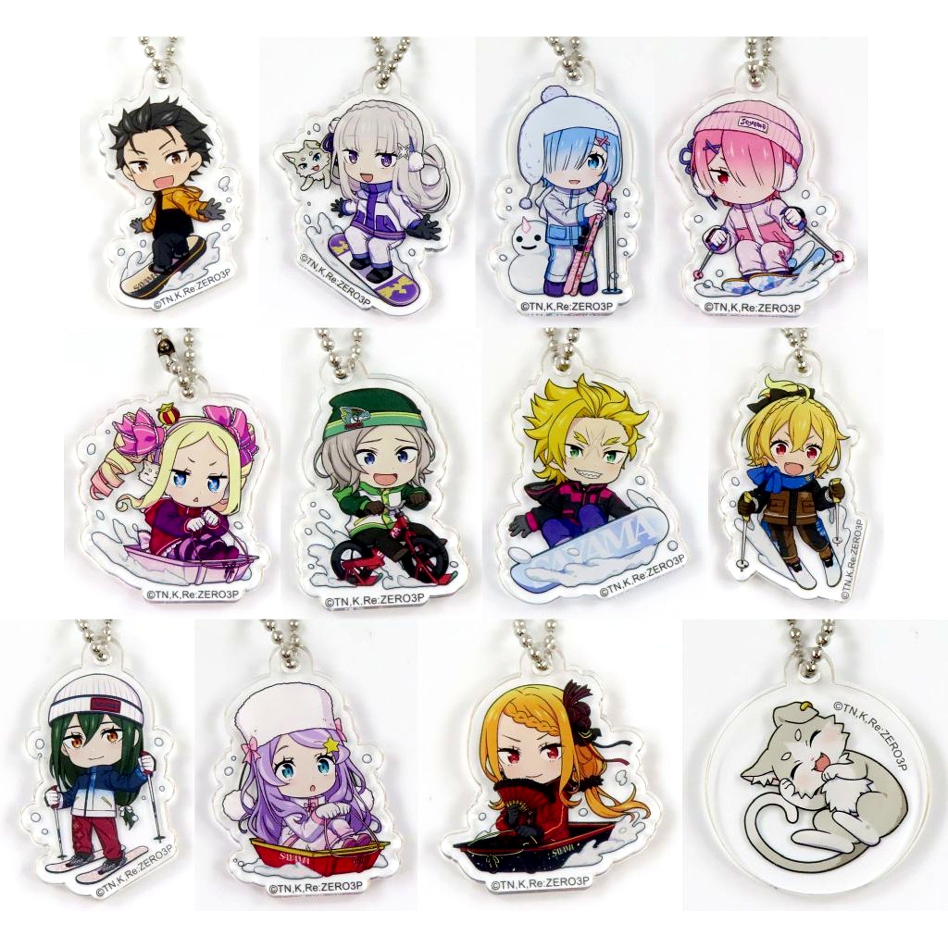 Set of 12 Re:ZERO -Starting Life in Another World- Acrylic Keychain Sayama Ski Resort Mini Game Ennichi Giant Garapon Prize A [USED]