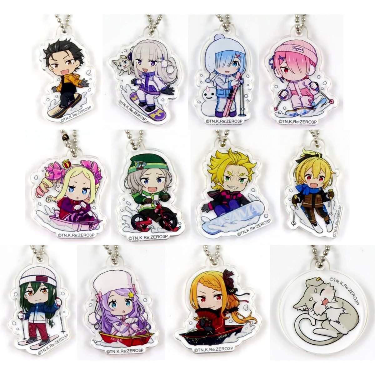 Set of 12 Re:ZERO -Starting Life in Another World- Acrylic Keychain Sayama Ski Resort Mini Game Ennichi Giant Garapon Prize A [USED]