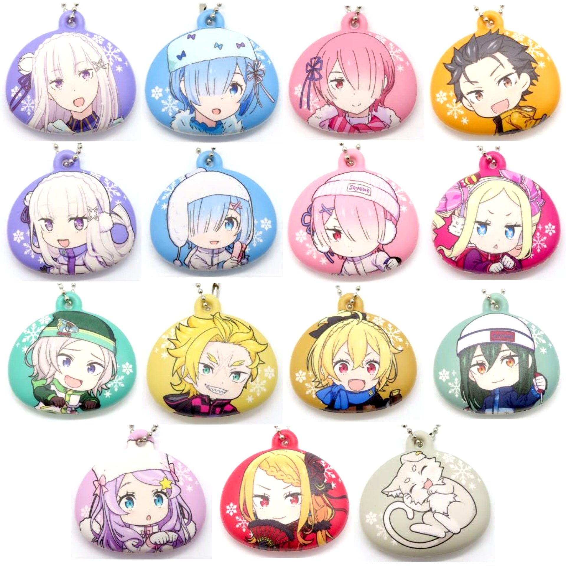 Set of 15 Re:ZERO -Starting Life in Another World- Snowball Style Keychain Sayama Ski Resort Snow Mountain Challenge Game Bonus [USED]