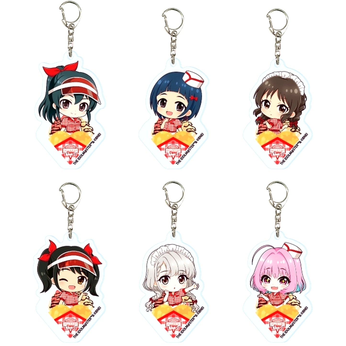 Set of 6 The Idolm@ster Cinderella Girls Acrylic Keychain 08. Crepe Shop Ver. Mini Character Illustration [USED]