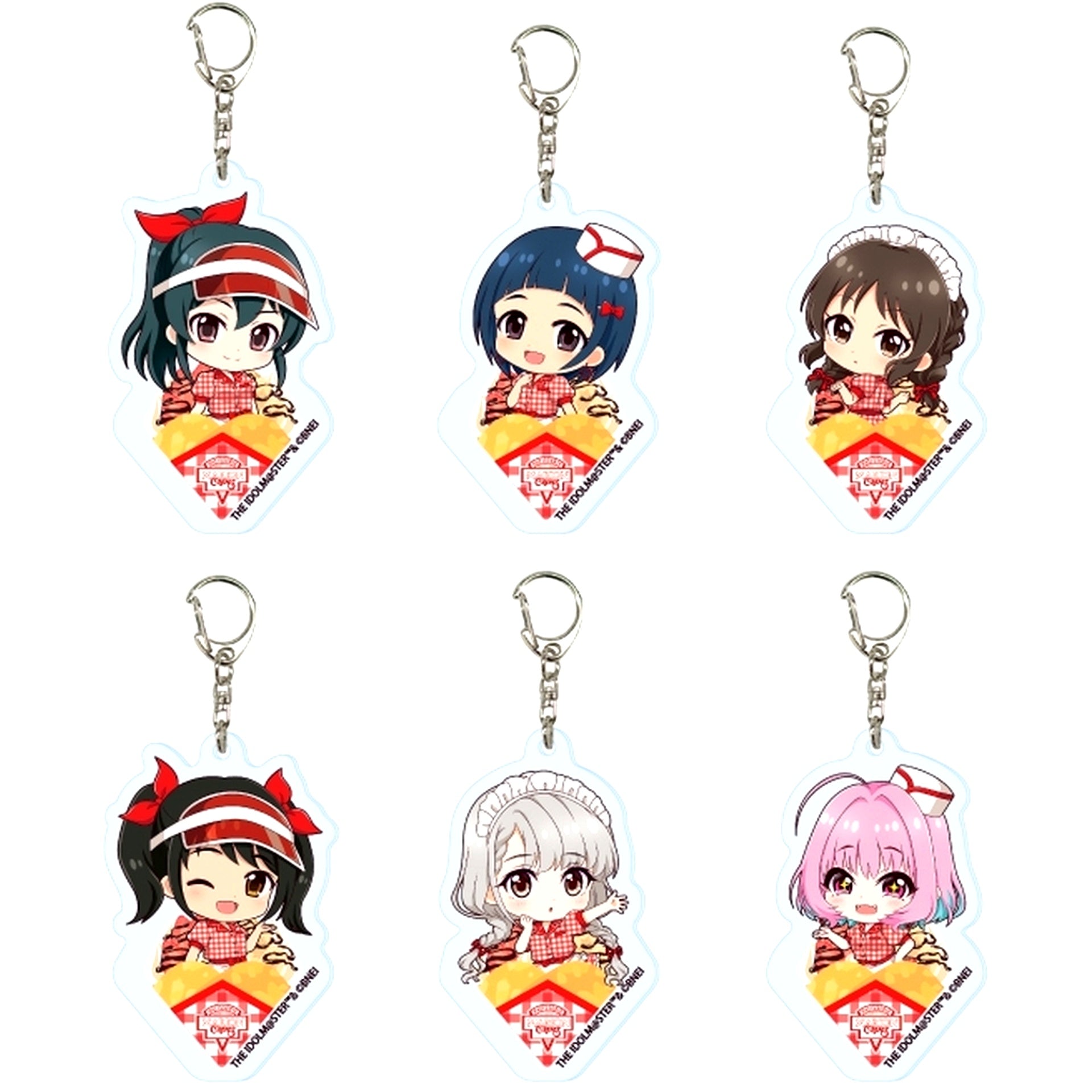 Set of 6 The Idolm@ster Cinderella Girls Acrylic Keychain 08. Crepe Shop Ver. Mini Character Illustration [USED]