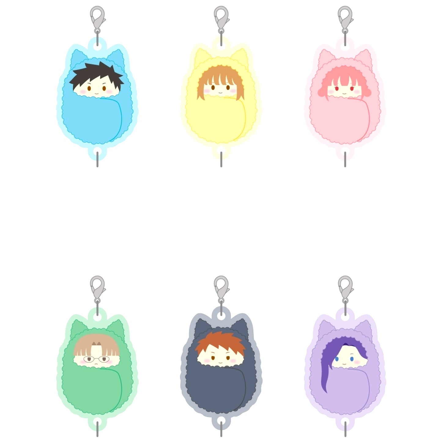 Set of 6 Blue Box Pukkuri Connecting Mini Acrylic Keychain [USED]