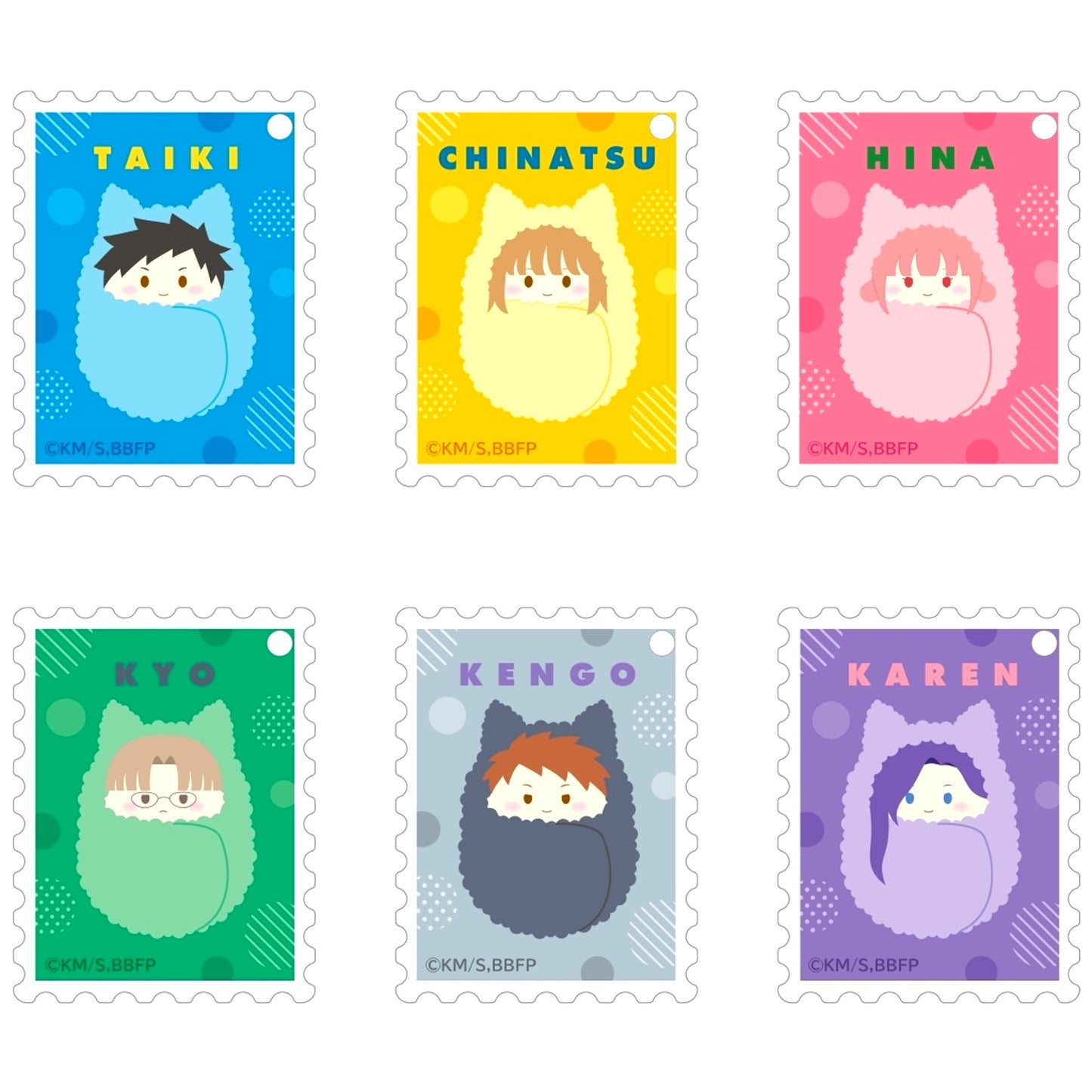 Set of 6 Blue Box Stamp Style Acrylic Keychain [USED]