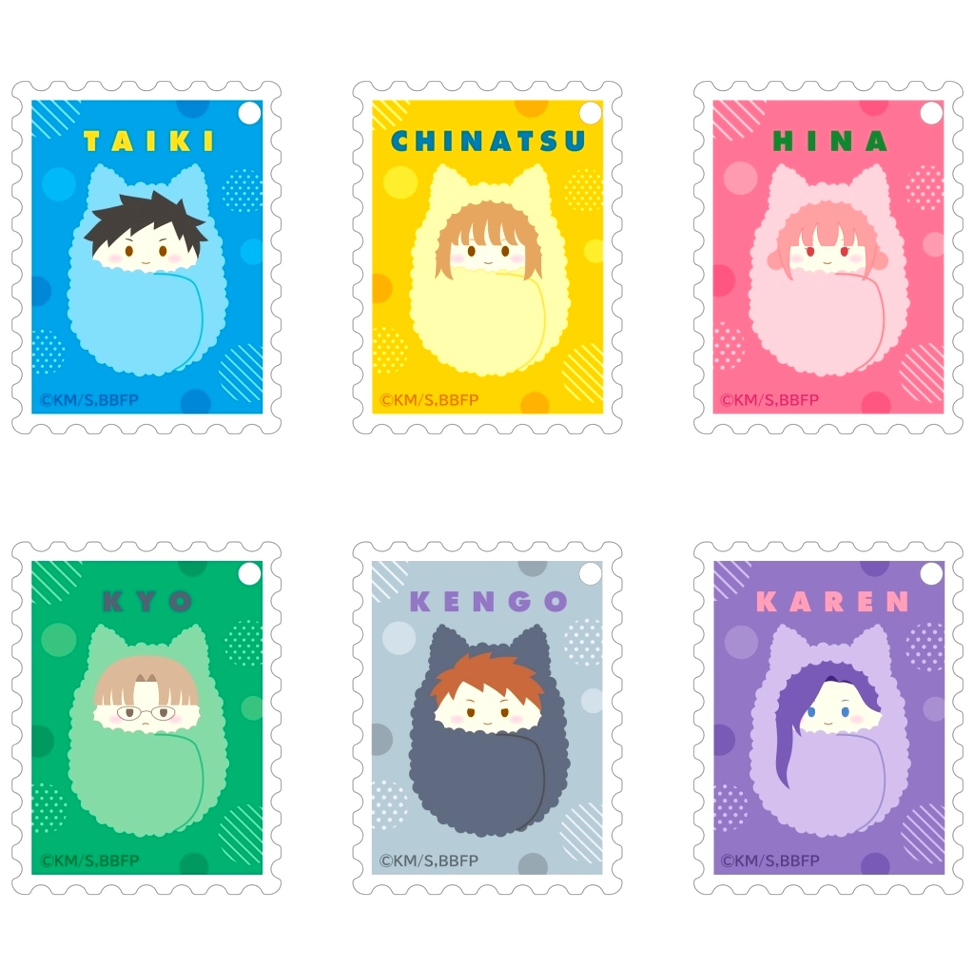 Set of 6 Blue Box Stamp Style Acrylic Keychain [USED]