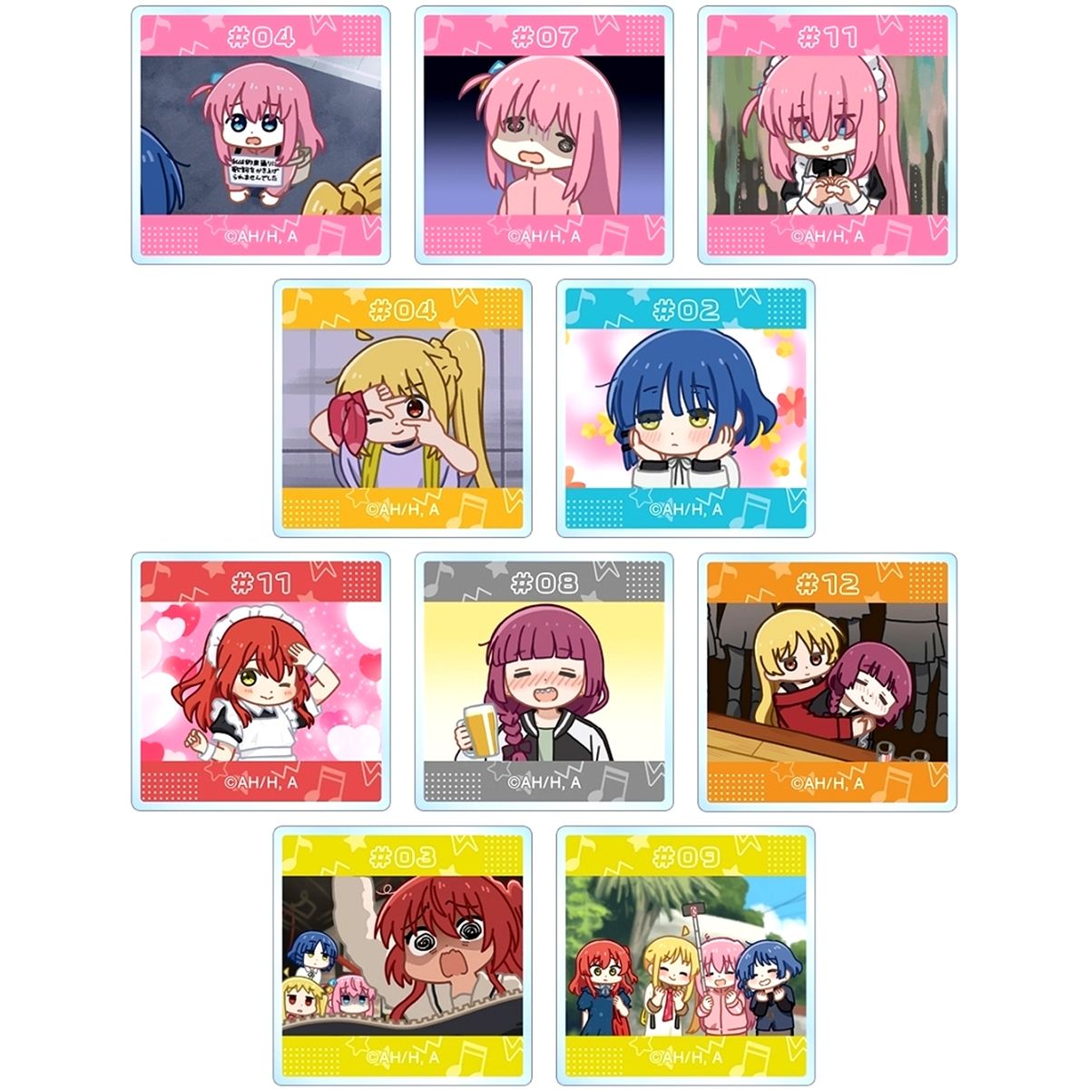 Set of 10 Bocchi The Rock! Trading Yurukoma Acrylic Tile [USED]