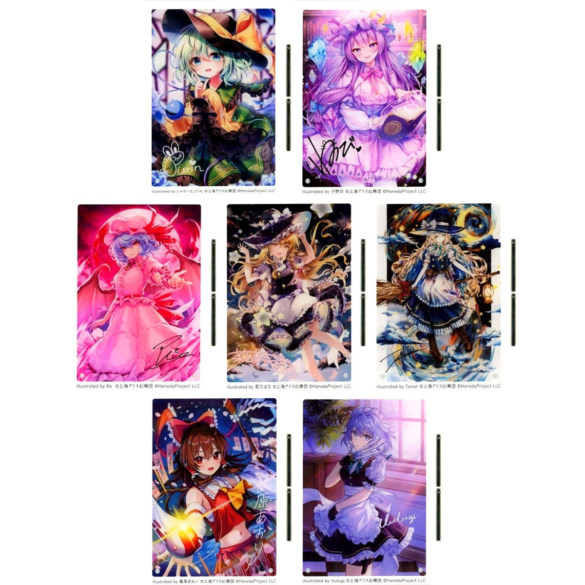 Set of 7 A Prize Touhou Project B6 Acrylic Plate Hane Pro Kuji Online Kuji [USED]
