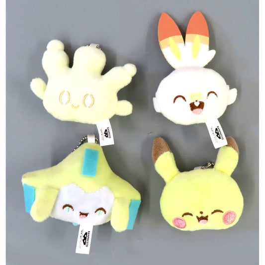 Set of 4 Pokemon Pokepeace Plush with Ball Chain Pikachu Jirachi Scorbunny Milcery [USED]