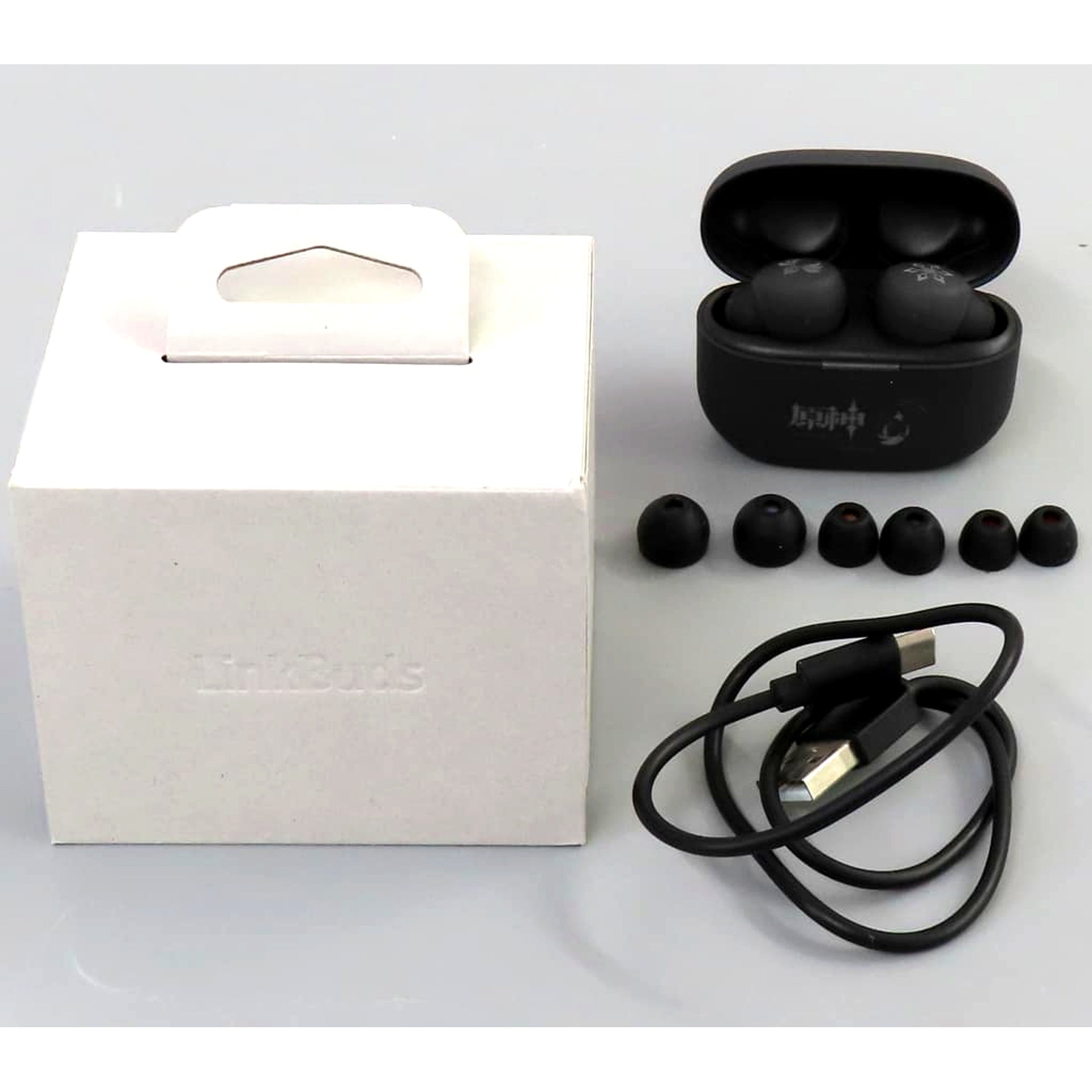 Genshin Impact Element Symbol Style Left/Cryo Right Wireless Noise Cancelling Stereo Headset WF-LS900N/GI Black Sony Collaboration Model Made-to-Order Limited [USED]
