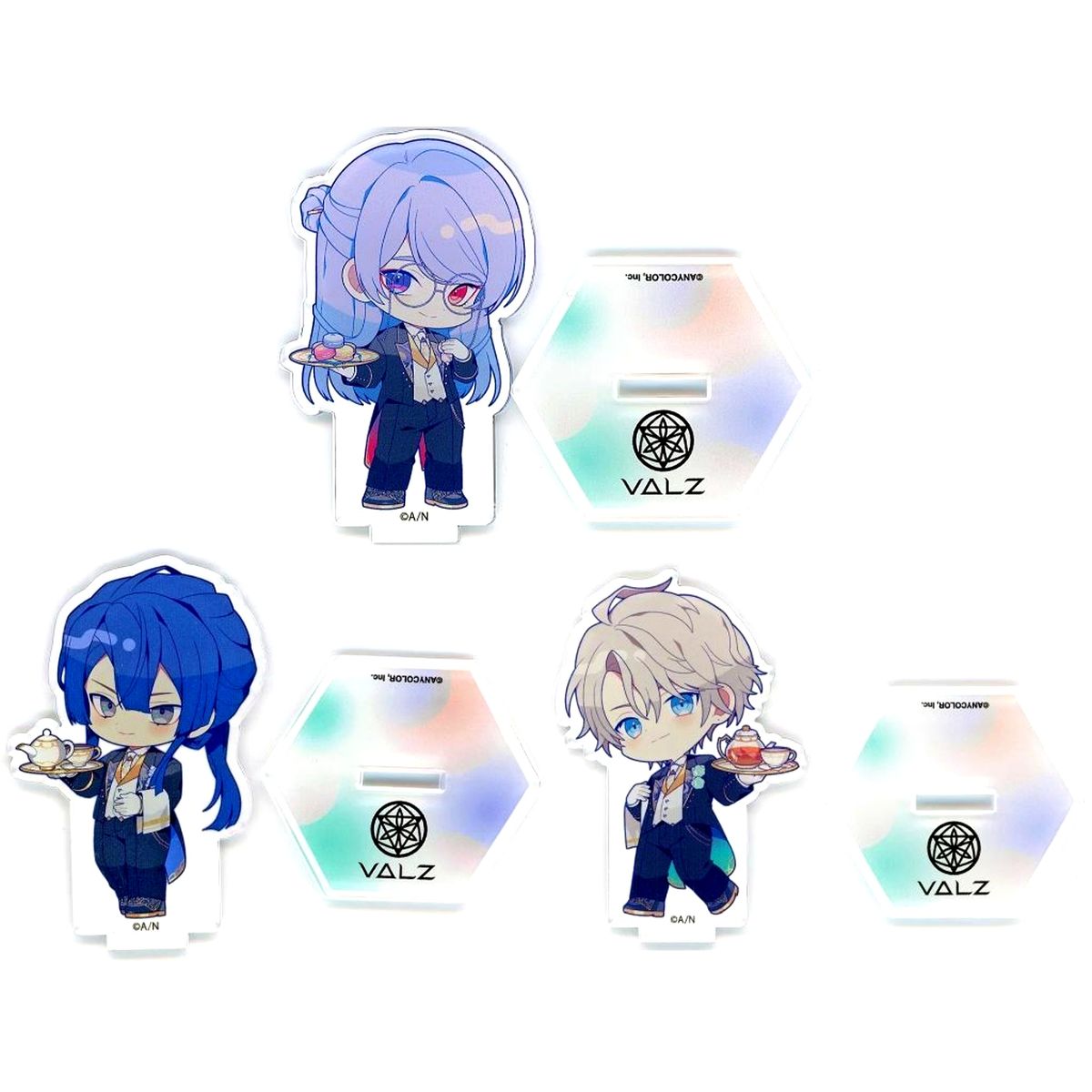 Set of 3 Virtual YouTuber Nijisanji Random Mini Character Acrylic Stand NIJISANJI VALZ x and GALLERY Collaboration Cafe Butler Theme [USED]