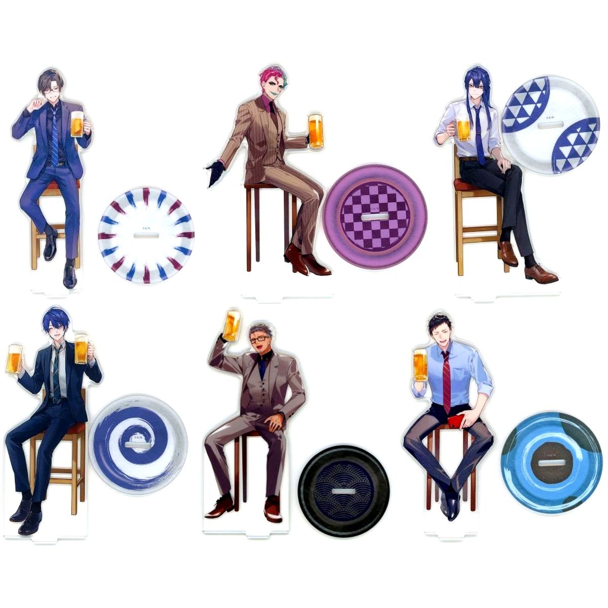 Set of 6 Acrylic Stand DMM Scratch Virtual YouTuber Nijisanji Drink After Work Scratch C Prize [USED]