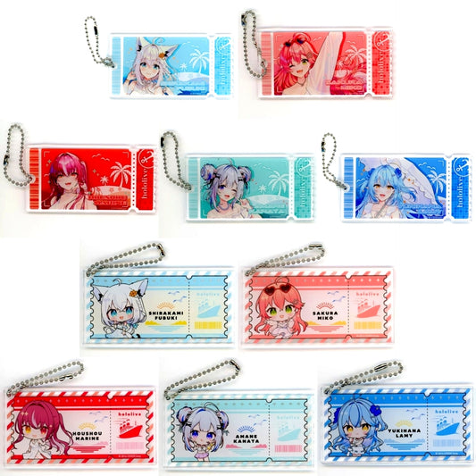 Set of 10 Group hololive Ticket-style Acrylic Keychain Prize D DMM Scratch Holona Zombie! [USED]