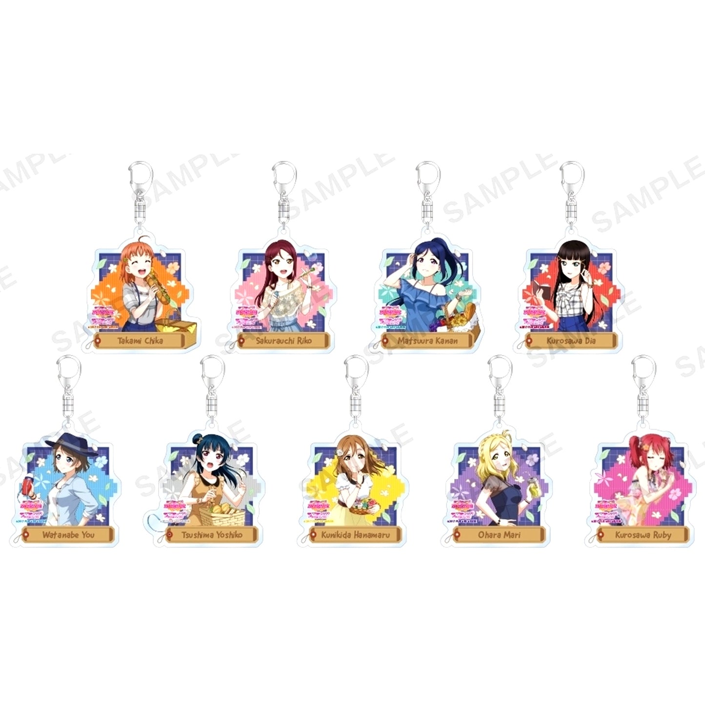 Set of 9 Love Live! School Idol Festival Trading Acrylic Keychain Aqours Swimsuit Ver. [USED]