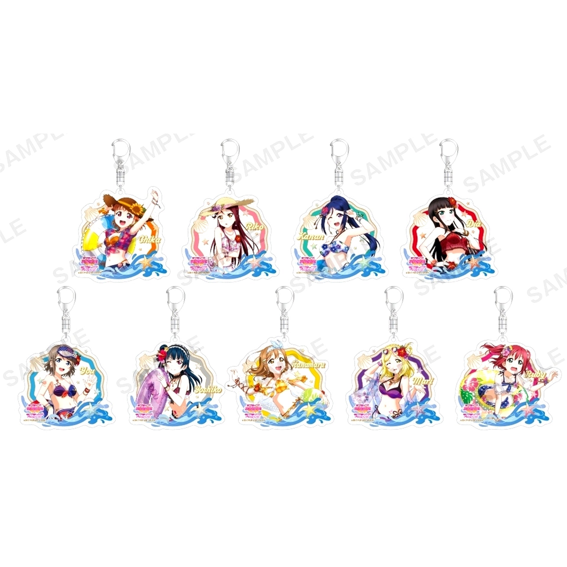 Set of 9 Love Live! School Idol Festival Trading Kirarin Acrylic Keychain Aqours Swimsuit Ver. [USED]