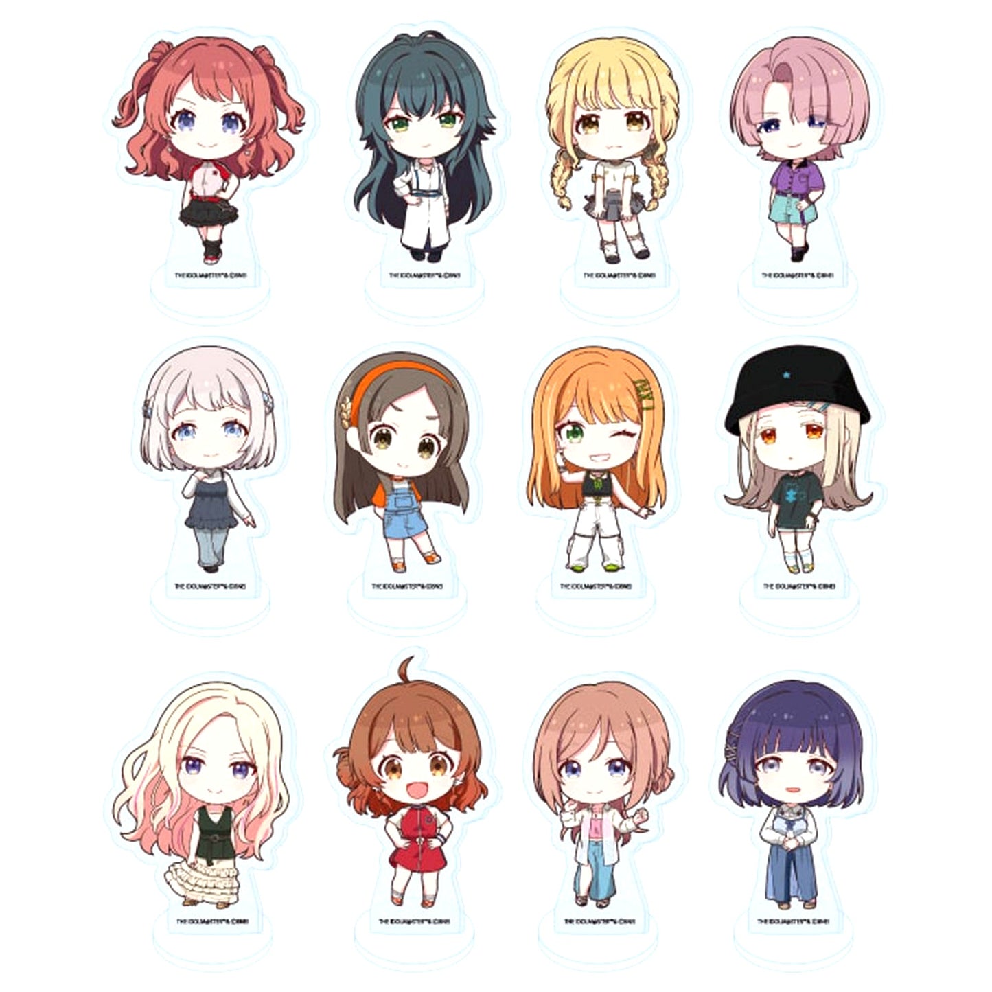 Set of 12 Gakuen Idolm@ster Acrylic Petit Stand 04 Street Fashion Ver. Mini Chara Illustration [USED]