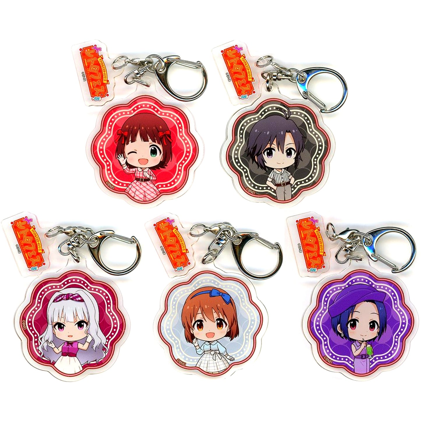 Set of 5 The Idolm@ster Series x Seibuen Yuenchi Retro Fes Parts Attached Acrylic Keychain Mini Character Illustration BOX [USED]