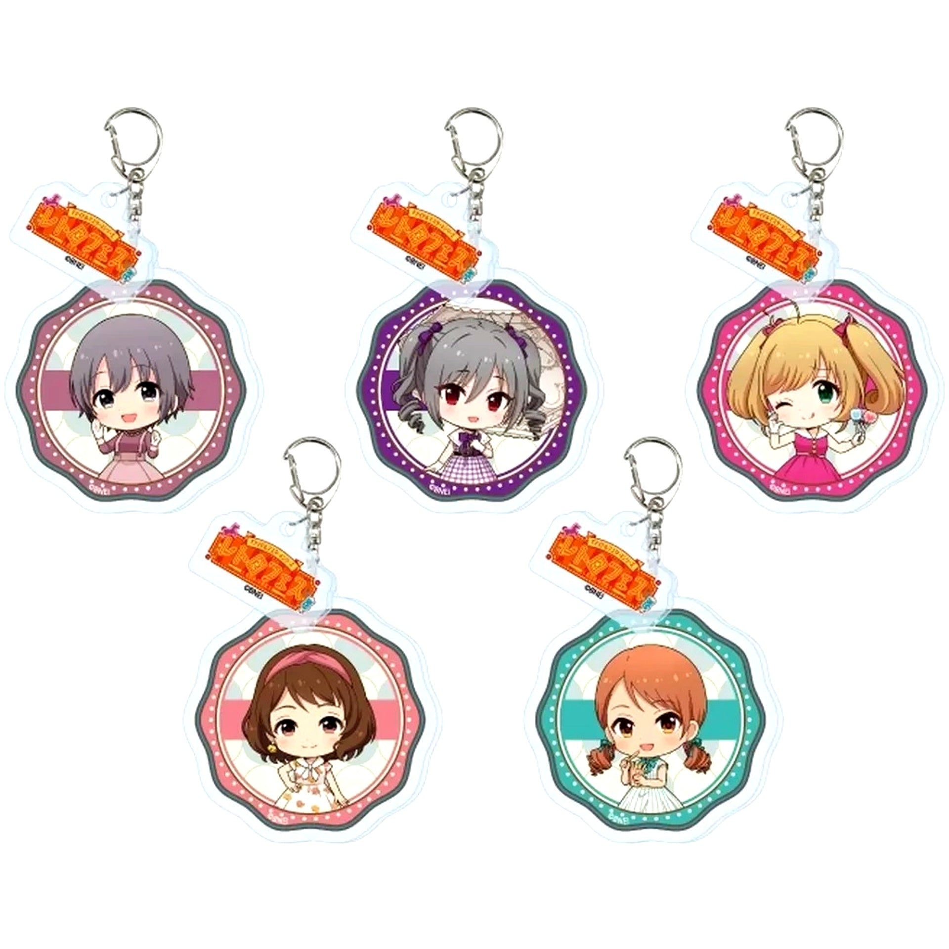 Set of 5 The Idolm@ster Cinderella Girls Acrylic Keychain with Parts Mini Chibi Illustration Box Seibuen Yuenchi Retro Fes [USED]