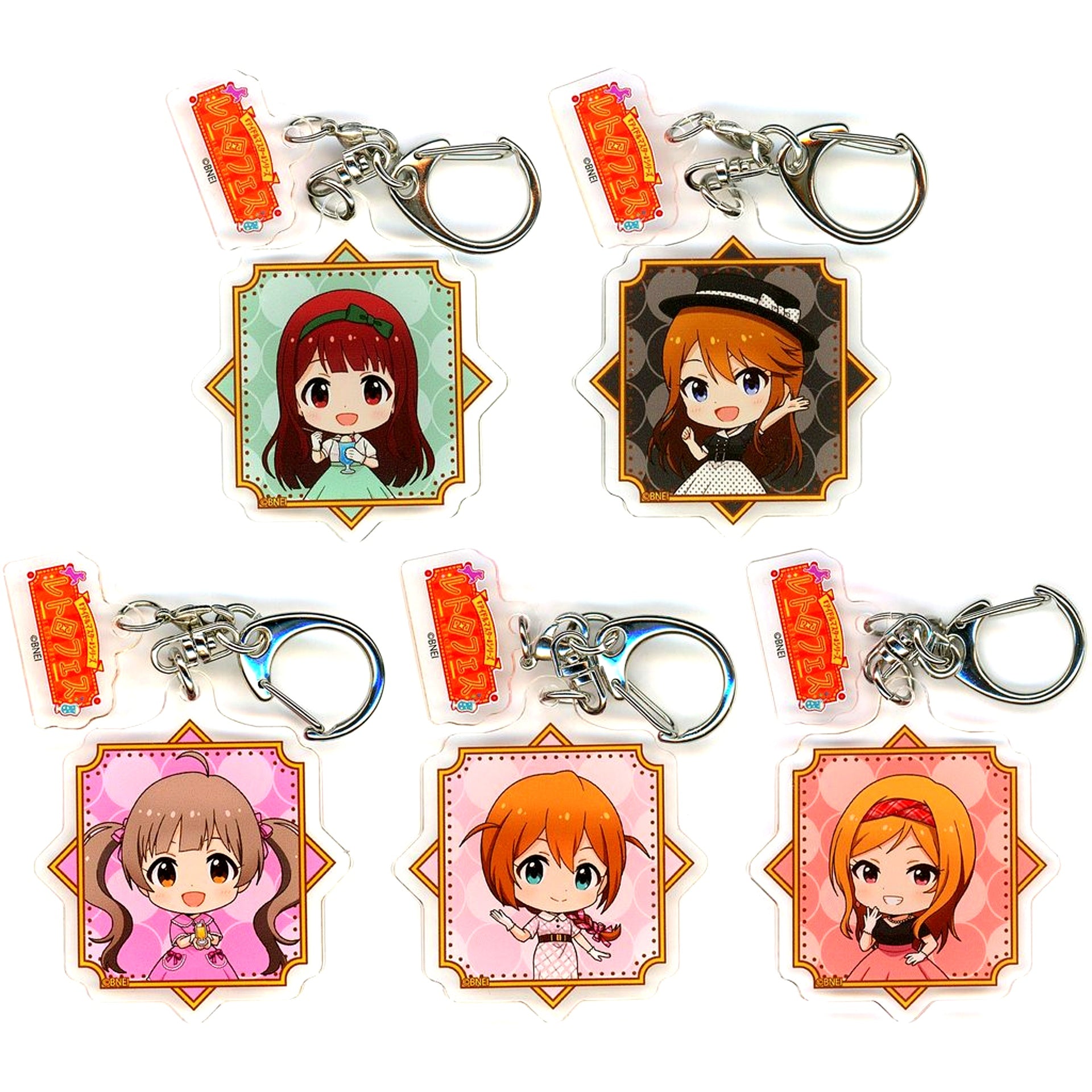 Set of 5 The Idolm@ster Million Live! Acrylic Keychain with Parts Mini Chibi Illustration Box Seibuen Yuenchi Retro Fes [USED]