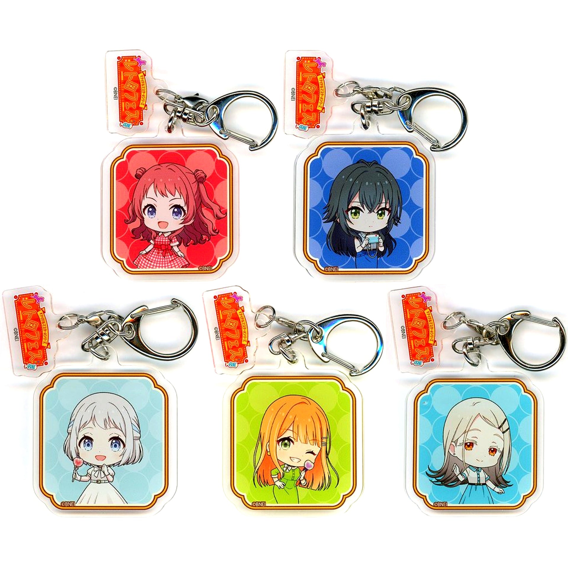 Set of 5 Gakuen Idolmaster Series x Seibuen Yuenchi Retro Fes Parts Attached Acrylic Keychain Mini Character Illustration BOX [USED]