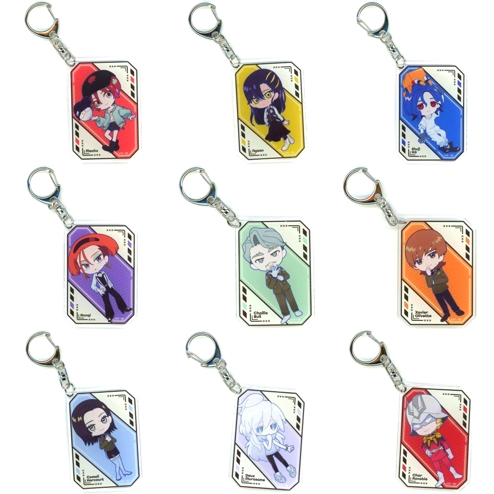 Set of 9 Mobile Suit Gundam GQuuuuuuX x Tokyu Kabukicho Tower Climax Collabo Trading Mini Character Acrylic Keychain [USED]