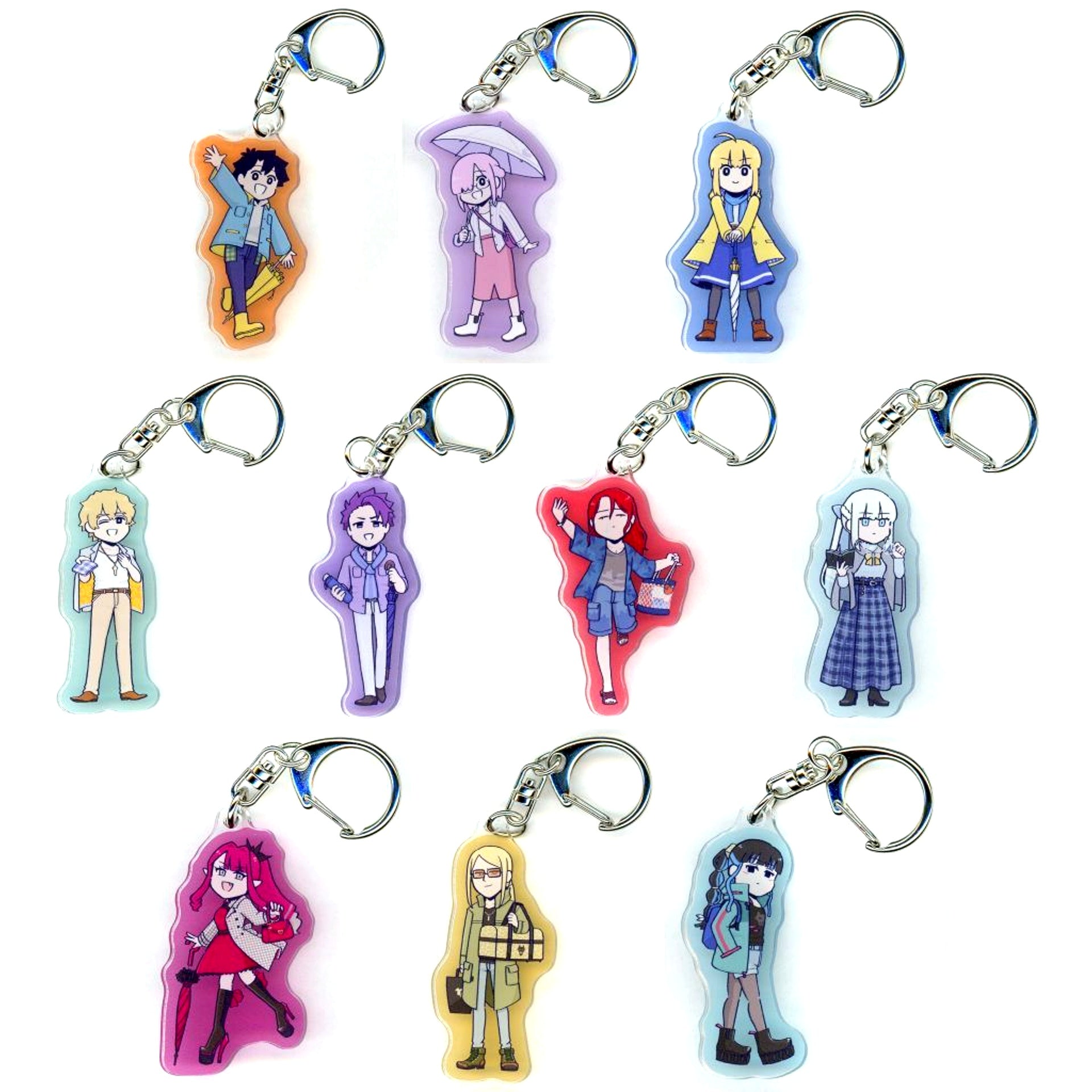 Set of 10 All Characters Fate/Grand Order Fujimaru Ritsuka Doesn't Get It Trading Acrylic Keychain Tsuchida Drawn Between Rainy Season Ver. POP UP STORE in Loft Vol.2 [USED]