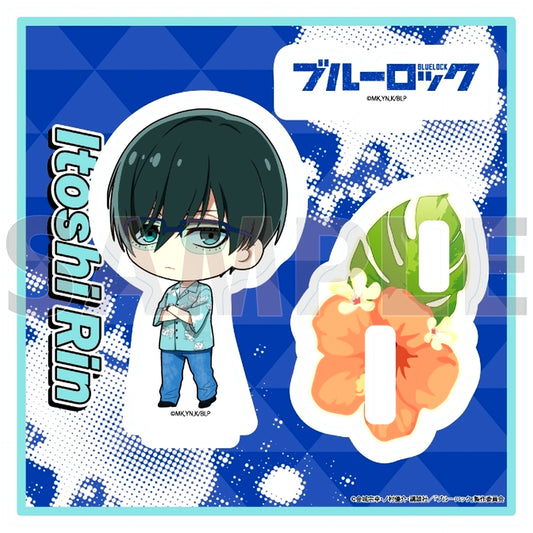 Rin Itoshi 04. Sunglasses Ver. Mini Character Illustration Acrylic Stand Plate Blue Lock [USED]